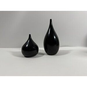Mid Century Takahashi Black Lacquered Teardrop Salt & Pepper Shakers Japan FLAWS